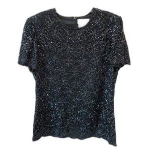 EUC Papell Boutique Evening Black Beaded Top Women's Size XL